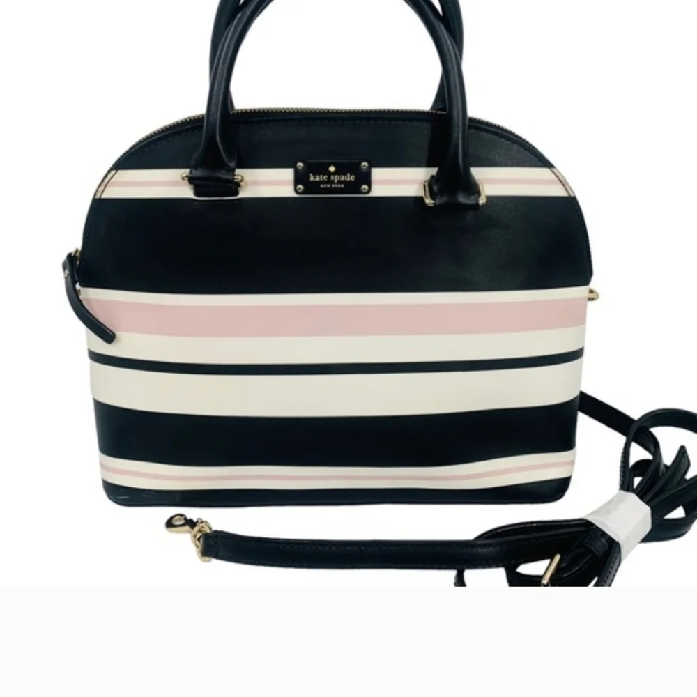 BNWOT Kate Spade Grove Street "Carli" Black, Pink, Cream White Striped Satchel - Picture 2 of 10